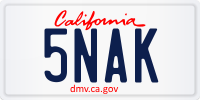 CA license plate 5NAK