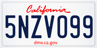 CA license plate 5NZVO99