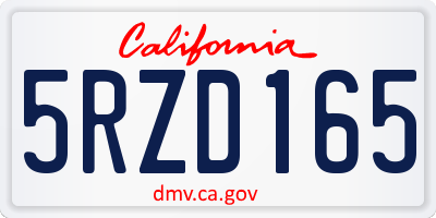 CA license plate 5RZD165