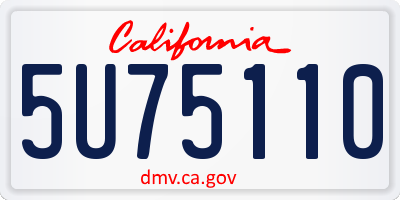 CA license plate 5U75110