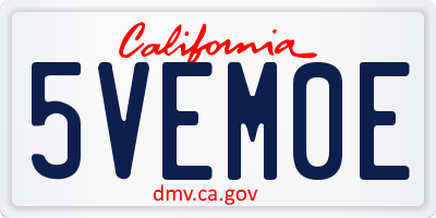 CA license plate 5VEM0E