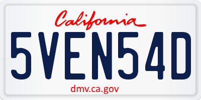 CA license plate 5VEN54D