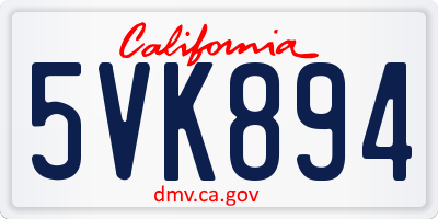 CA license plate 5VK894