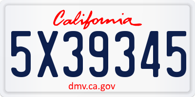 CA license plate 5X39345