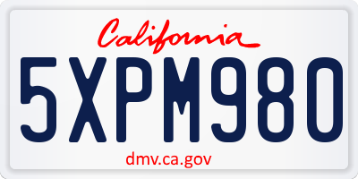 CA license plate 5XPM980