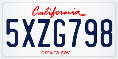 CA license plate 5XZG798