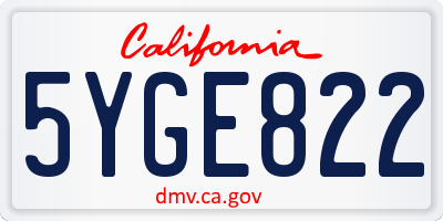 CA license plate 5YGE822