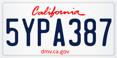 CA license plate 5YPA387