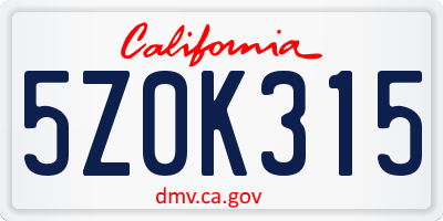 CA license plate 5Z0K315