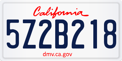 CA license plate 5Z2B218