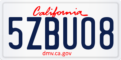 CA license plate 5ZBUO8