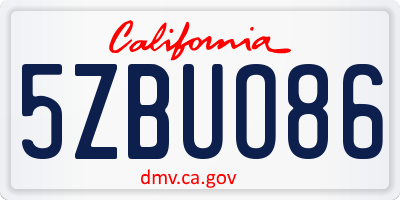 CA license plate 5ZBUO86