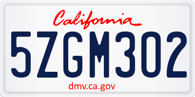 CA license plate 5ZGM3O2