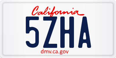 CA license plate 5ZHA