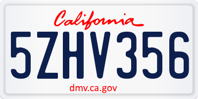 CA license plate 5ZHV356