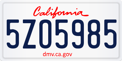 CA license plate 5ZO5985