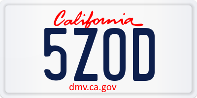 CA license plate 5ZOD