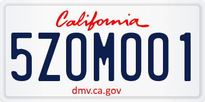 CA license plate 5ZOMOO1