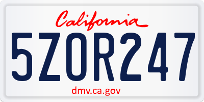 CA license plate 5ZOR247
