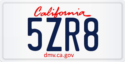 CA license plate 5ZR8