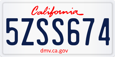CA license plate 5ZSS674