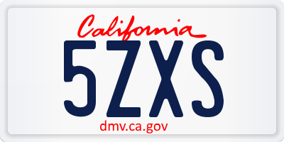 CA license plate 5ZXS