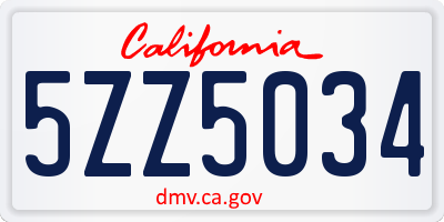 CA license plate 5ZZ5034