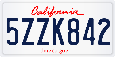 CA license plate 5ZZK842