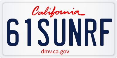 CA license plate 61SUNRF