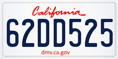 CA license plate 62DD525