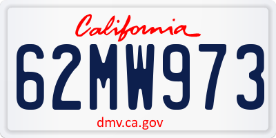 CA license plate 62MW973