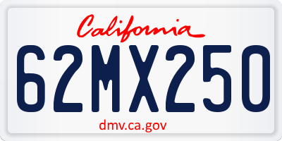 CA license plate 62MX250