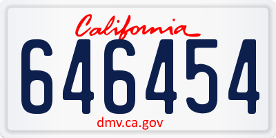 CA license plate 646454