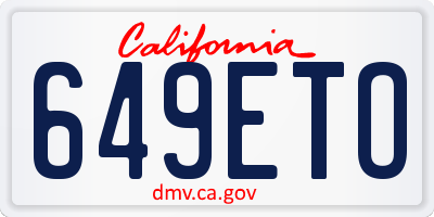 CA license plate 649ETO