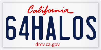 CA license plate 64HALOS