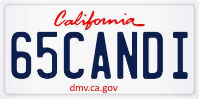 CA license plate 65CANDI