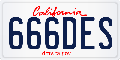 CA license plate 666DES