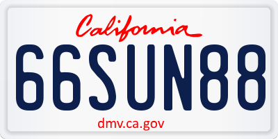 CA license plate 66SUN88