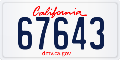 CA license plate 67643