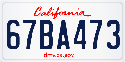 CA license plate 67BA473