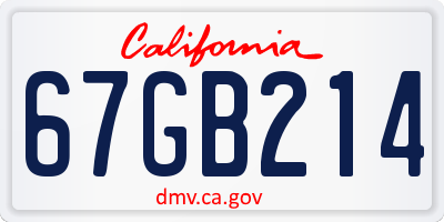 CA license plate 67GB214