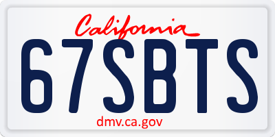 CA license plate 67SBTS