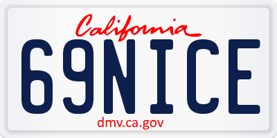 CA license plate 69NICE