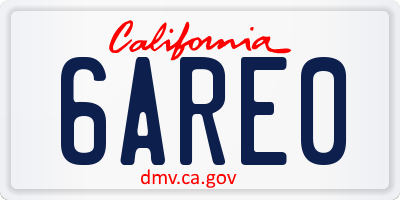 CA license plate 6ARE0