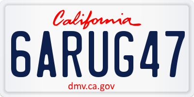 CA license plate 6ARUG47