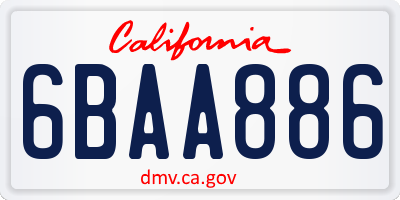 CA license plate 6BAA886