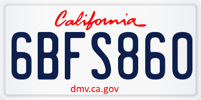 CA license plate 6BFS860