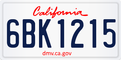 CA license plate 6BK1215