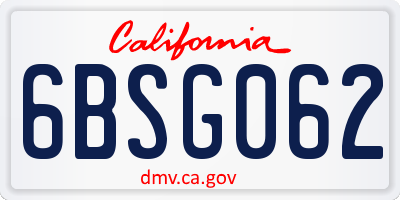 CA license plate 6BSG062