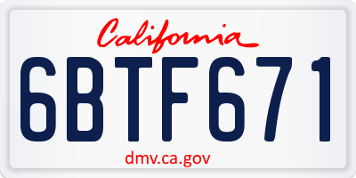 CA license plate 6BTF671